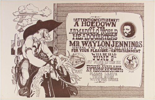1973 Rick Turner Waylon Jennings Armadillo World Headquarters Austin Poster Excellent 79