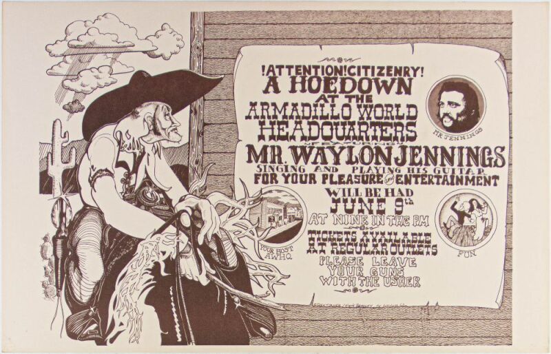 1973 Rick Turner Waylon Jennings Armadillo World Headquarters Austin Poster Excellent 79