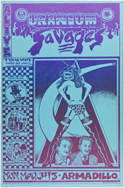 1978 Kerry Awn Uranium Savages Armadillo World Headquarters Austin Poster Near Mint 83