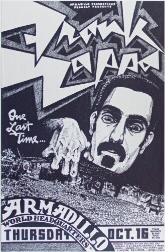1980 Frank Zappa Armadillo World Headquarters Austin Poster Near Mint 89