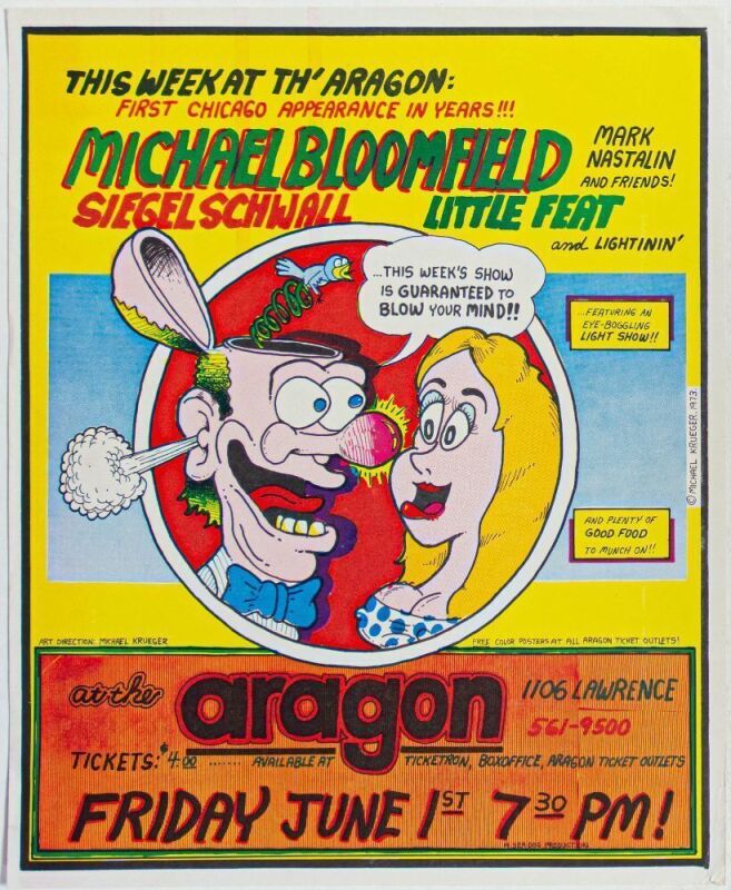 1973 Michael Bloomfield Little Feat The Aragon Ballroom Chicago Poster Excellent 75