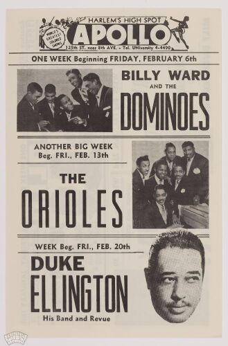 1953 Duke Ellington The Orioles The Apollo Theater New York Handbill Mint 91