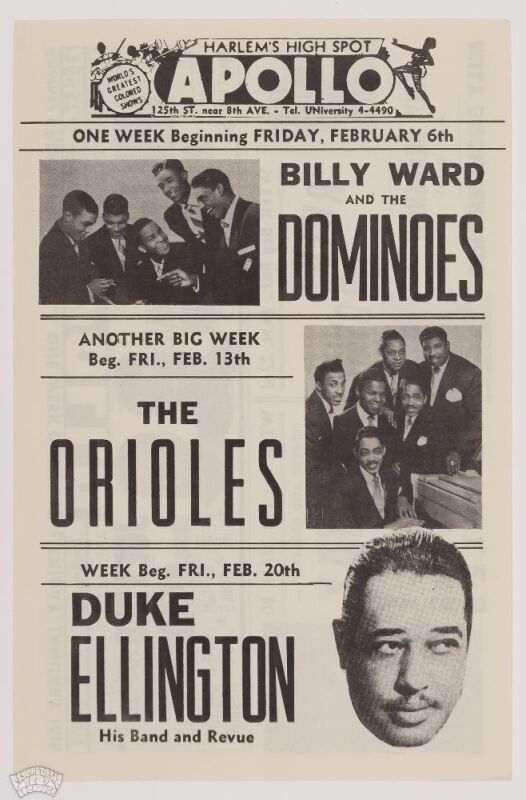 1953 Duke Ellington The Orioles The Apollo Theater New York Handbill Mint 91
