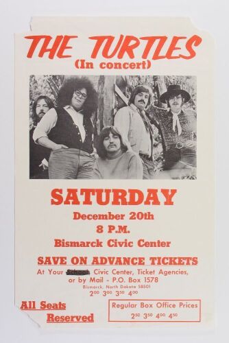 1969 The Turtles The Bismarck Civic Center Poster Fine 59