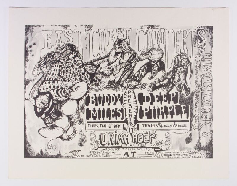 1972 Buddy Miles Deep Purple Uriah Heep The Hollywood Sportatorium Pembroke Pines Poster Near Mint 85
