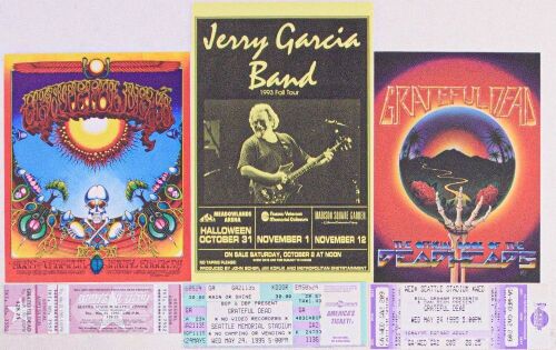 Lot of 6 Grateful Dead and Jerry Garcia Band Related Handbills and Tickets Not Graded