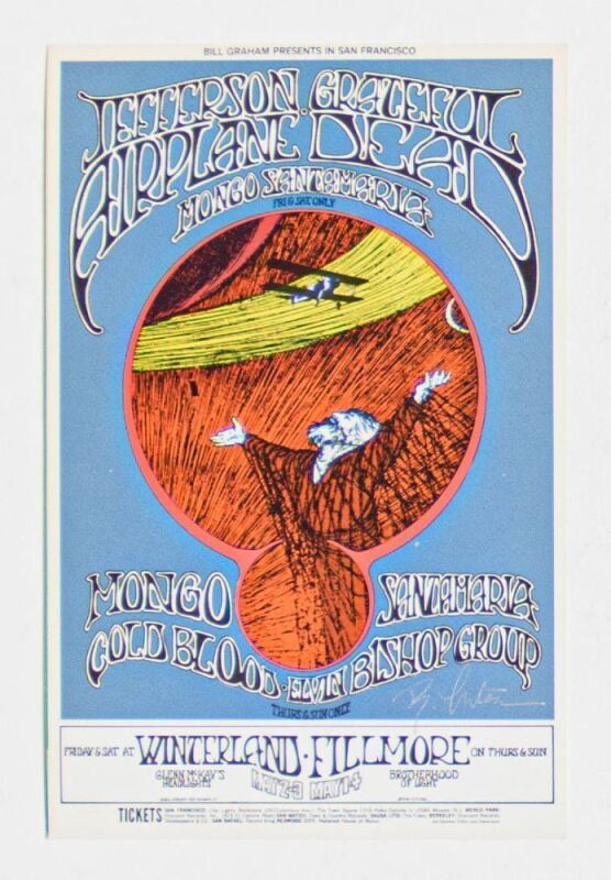 1969 BG-171 Grateful Dead Jefferson Airplane Fillmore West Signed Tuten Postcard Near Mint 85