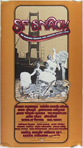 1975 AOR-4.49 Jerry Garcia Neil Young Doobie Brothers Snack Benefit Kezar Stadium Poster Excellent 71