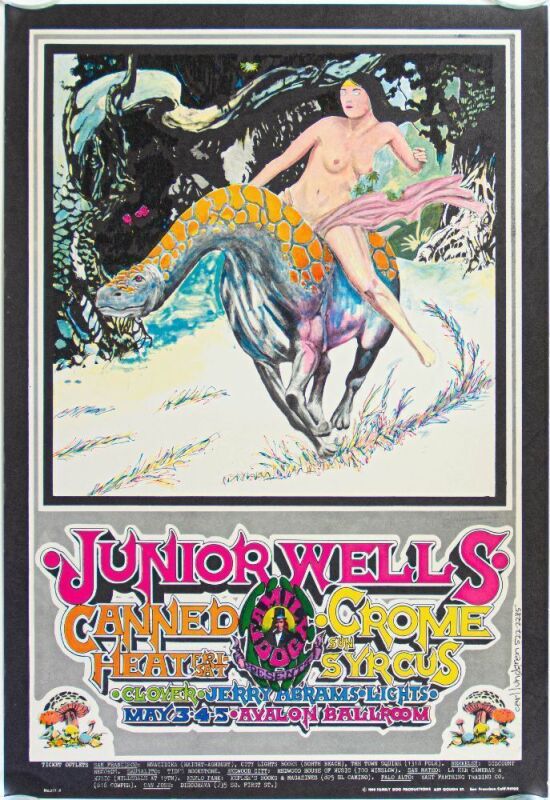 1968 FD-117 Junior Wells Canned Heat Avalon Ballroom Poster Near Mint 83