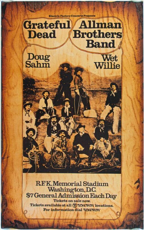 1973 Grateful Dead Allman Brothers Band RFK Stadium RP2 Poster Mint 90