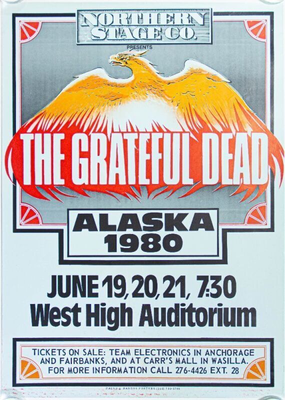 1980 AOR-4.140 Grateful Dead West High Auditorium Anchorage Poster Excellent 71
