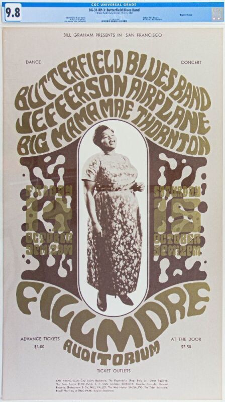 1966 BG-31 Big Mama Thornton Butterfield Blues Band Fillmore RP3 Poster CGC 9.8