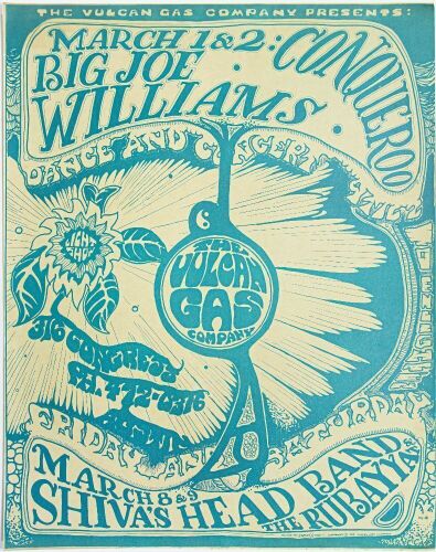 1968 VG-16 Shiva's Headband Big Joe Williams Vulcan Gas Company Poster Excellent 79