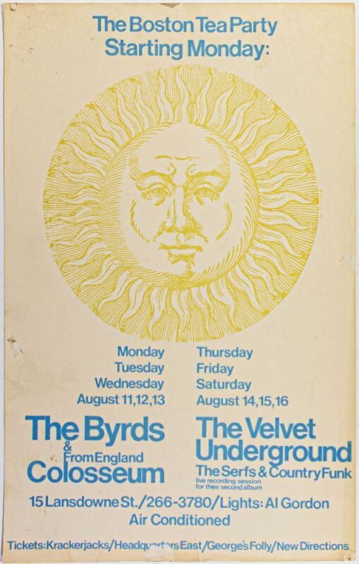 1969 The Byrds Velvet Underground Boston Tea Party Poster Extra Fine 63