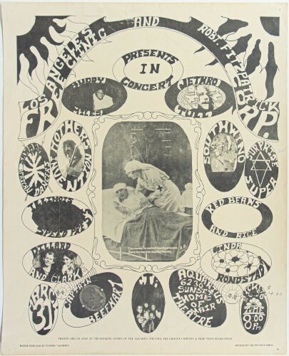 1969 Jethro Tull Frank Zappa & The Mothers of Invention The Aquarius Theatre Los Angeles Poster Excellent 77