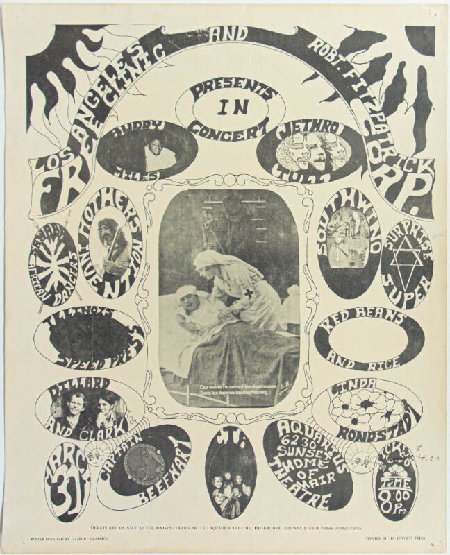 1969 Jethro Tull Frank Zappa & The Mothers of Invention The Aquarius Theatre Los Angeles Poster Excellent 77