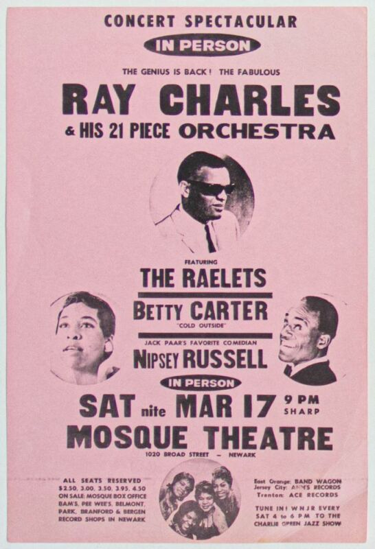 1962 Ray Charles Mosque Theatre Richmond Flyer Excellent 79
