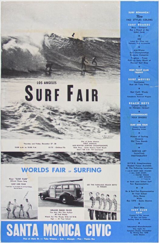 1962 Beach Boys The Los Angeles Surf Fair Santa Monica Civic Poster Extra Fine 67