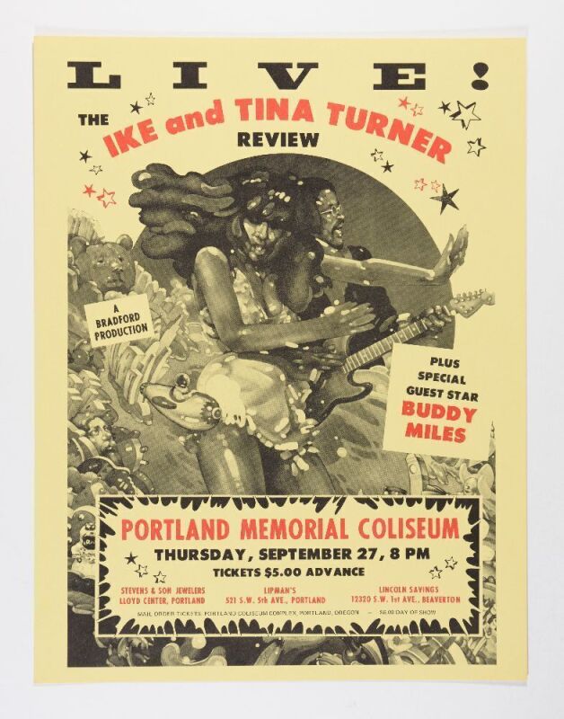 1973 The Ike and Tina Turner Review Buddy Miles Portland Memorial Coliseum Poster Near Mint 89