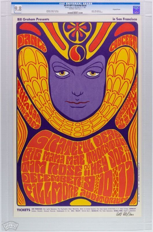 1966 BG-41 Grateful Dead Big Mama Thornton Fillmore Auditorium Signed Wilson Poster CGC 9.8
