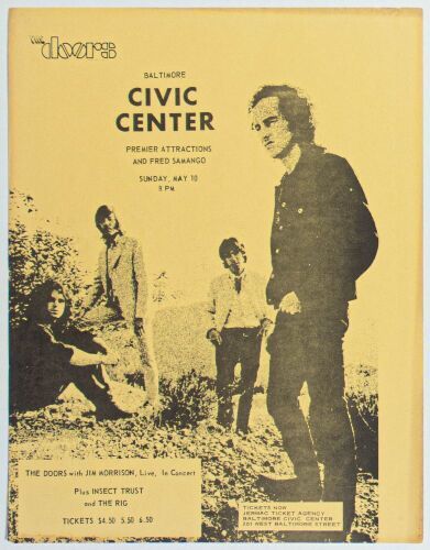 1970 The Doors The Baltimore Civic Center Handbill Extra Fine 69