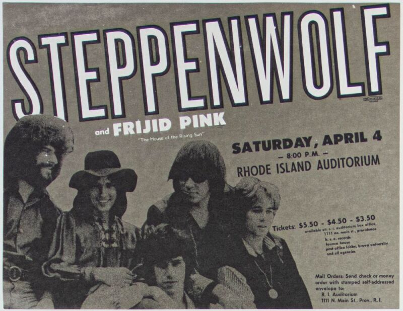 1970 Steppenwolf The Rhode Island Auditorium Flyer Mint 91