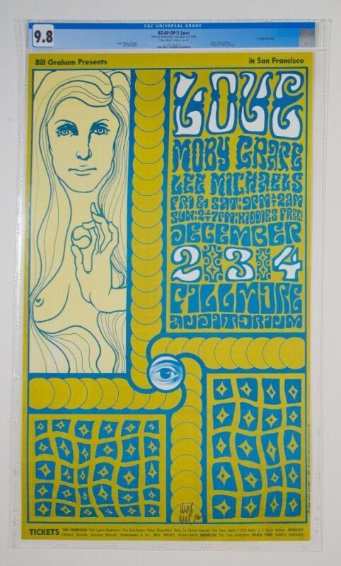 1966 BG-40 Love Moby Grape Fillmore Auditorium Signed Wilson Poster CGC 9.8