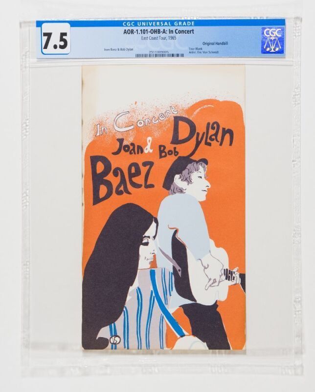 1965 AOR-1.101 Bob Dylan Joan Baez East Coast Tour Handbill CGC 7.5