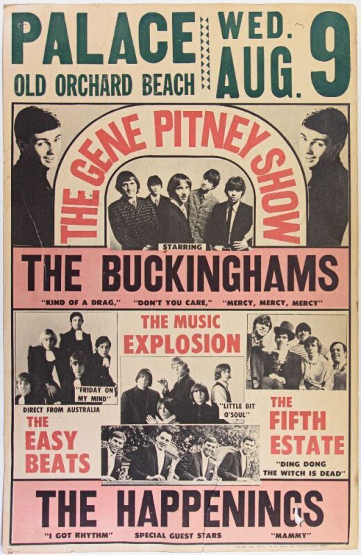 1967 Gene Pitney The Buckinghams The Palace Old Orchard Beach Maine Cardboard Poster Extra Fine 61