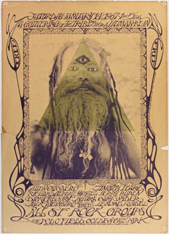 1967 AOR-2.217 Grateful Dead Timothy Leary The Human Be In Golden Gate Park Poster Fine 53