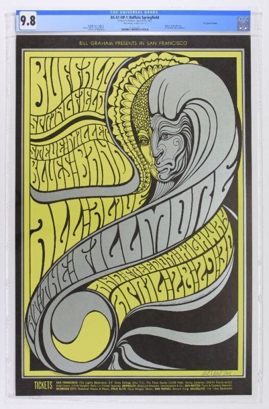 1967 BG-61 Buffalo Springfield Fillmore Auditorium Signed Wilson Poster CGC 9.8