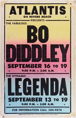 1970s Bo Diddley Atlantis Revere Beach Massachusetts Cardboard Poster Extra Fine 61