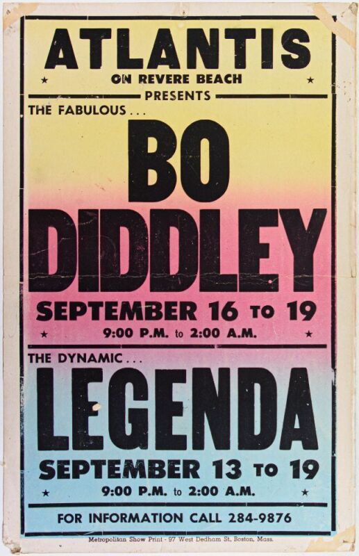 1970s Bo Diddley Atlantis Revere Beach Massachusetts Cardboard Poster Extra Fine 61