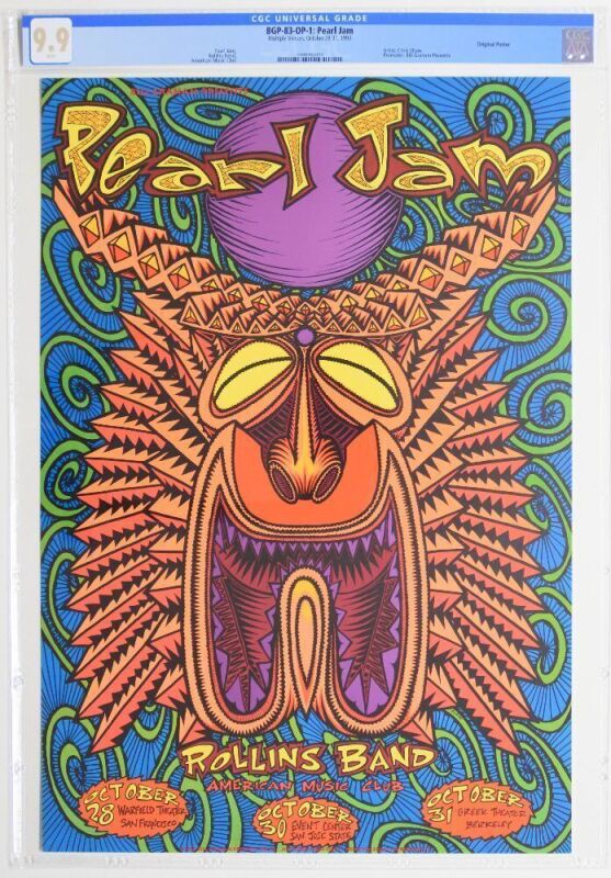 1993 BGP-83 Pearl Jam Rollins Band Warfield Theater Poster CGC 9.9