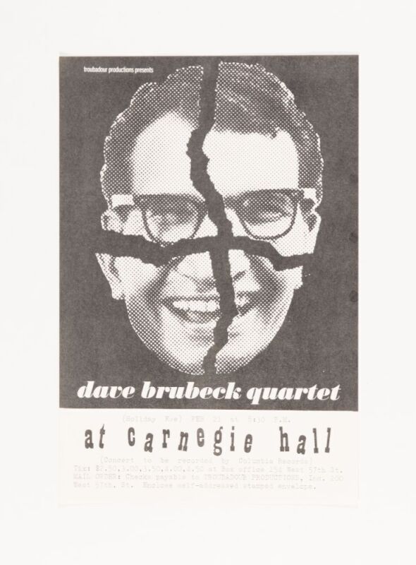 1963 The Dave Brubeck Quartet Carnegie Hall New York Handbill Mint 91