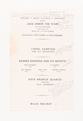 1957 Lionel Hampton Billie Holiday Jazz Under The Stars The Wollman Memorial Theatre Central Park New York Handbill Extra Fine 61