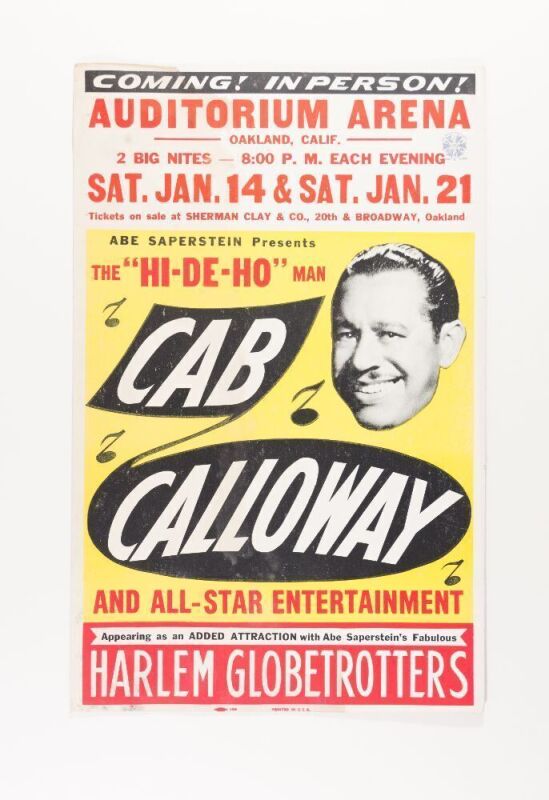 1961 Cab Calloway & His Orchestra The Harlem Globetrotters Oakland Auditorium Arena Cardboard Poster Extra Fine 63