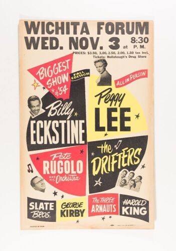 1954 Peggy Lee Billy Eckstine The Drifters The Wichita Forum Cardboard Poster Extra Fine 65