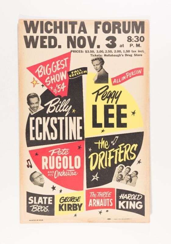 1954 Peggy Lee Billy Eckstine The Drifters The Wichita Forum Cardboard Poster Extra Fine 65