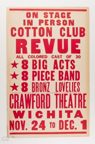 1950s The Cotton Club Revue The Crawford Theatre Wichita Cardboard Poster Excellent 75
