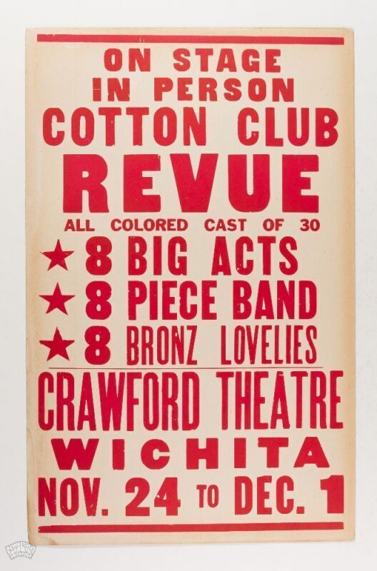 1950s The Cotton Club Revue The Crawford Theatre Wichita Cardboard Poster Excellent 75