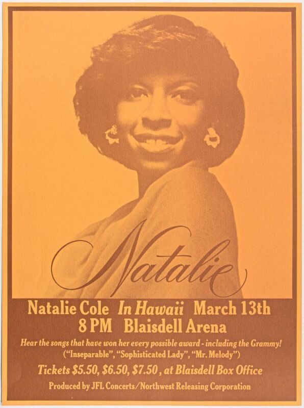 1977 Natalie Cole Blaisdell Arena Honolulu Poster Near Mint 89