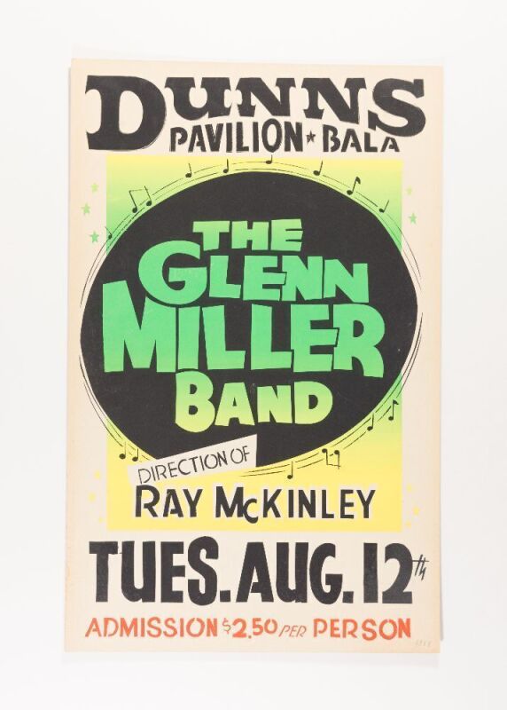 1958 The Glenn Miller Band Dunns Pavilion Ontario Cardboard Poster Excellent 71