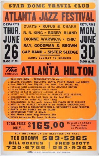 1980 B.B. King Bobby Bland Dionne Warwick The Atlanta Jazz Festival Atlanta Hilton Globe Cardboard Poster Excellent 73