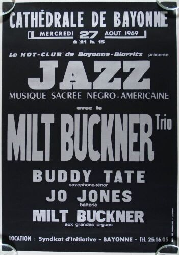 1969 The Milt Buckner Trio Cathedrale De Bayonne France Poster Near Mint 85