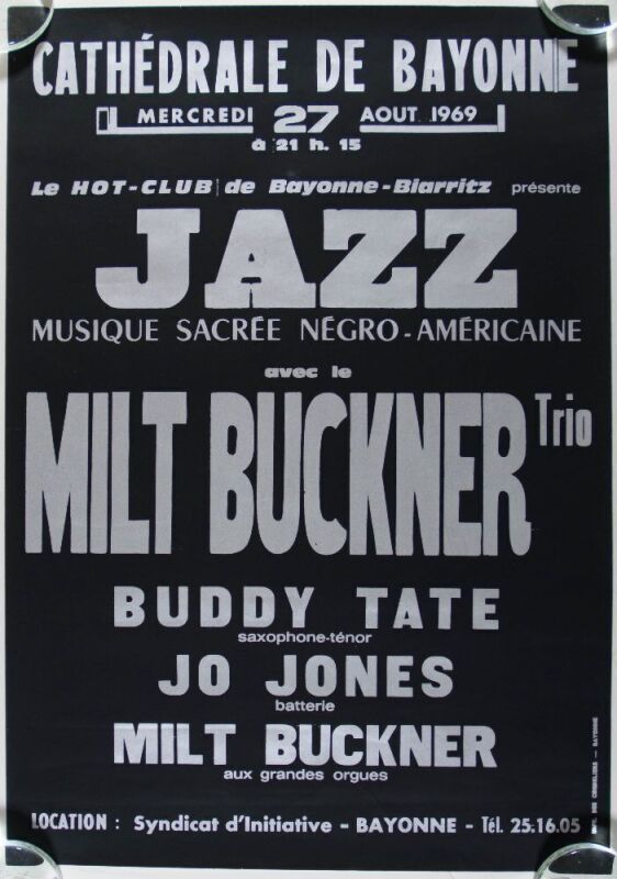 1969 The Milt Buckner Trio Cathedrale De Bayonne France Poster Near Mint 85