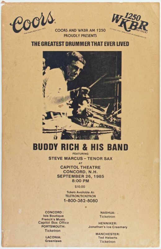 1985 Buddy Rich & His Band The Capitol Theatre Concord Poster Extra Fine 63