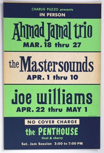 1965 The Ahmad Jamal Trio The Mastersounds Joe Williams The Penthouse Seattle Cardboard Poster Mint 91