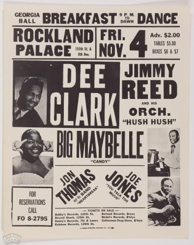 1960 Dee Clark Jimmy Reed Big Maybelle Rockland Palace Harlem Flyer Near Mint 85