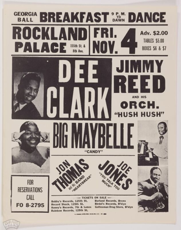 1960 Dee Clark Jimmy Reed Big Maybelle Rockland Palace Harlem Flyer Near Mint 85